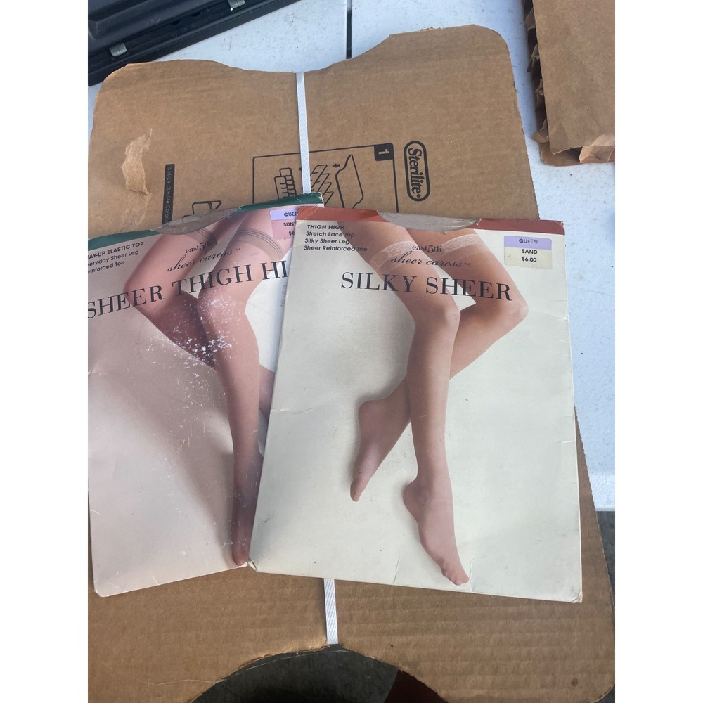 JCPenney East 5th Sheer Caress Thigh High Stockings queen size sand and suntan